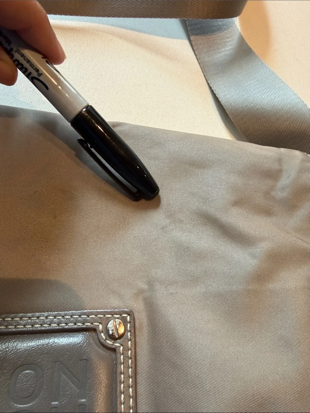 Vintage Longchamp Messenger Bag Crossbody with Branded Strap, Grey Taupe, Nylon